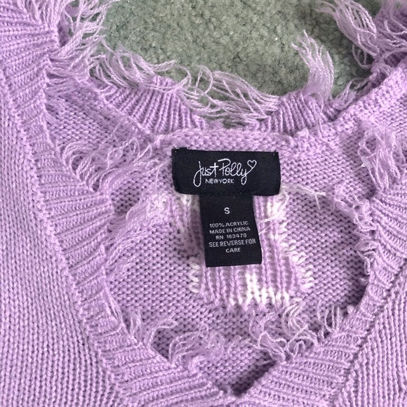 Cute Just Polly Purple Butterfly Cropped Distressed Sweater - Picture 4 of 11